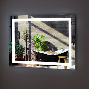 Specchio 5 mm rettangolare squadrato cornice led interruttore touch mdf *** misure 90x70 cm, tonalità dimmerabile 27...