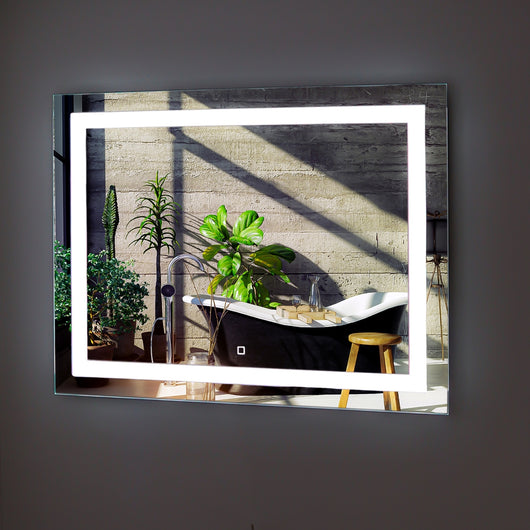 Specchio 5 mm rettangolare squadrato cornice led interruttore touch mdf *** misure 90x70 cm, tonalità dimmerabile 27...