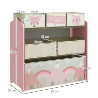 Scaffale Portagiochi per Bambini con 6 Contenitori Rimovibili in Tessuto, 63x30x66cm, Rosa