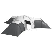Tenda da Campeggio 6 Posti Impermeabile con 3 Aree Notte, Soggiorno e Portico, in tessuto Oxford, Grigio