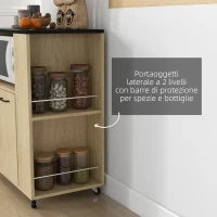 Carrello da Cucina in Truciolato con Ripiano Aperto, Armadietto a 2 Ante e Scaffale Laterale, 75x40x80.5 cm
