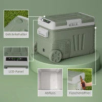Frigorifero da Campeggio da 33 L, Frigo da Viaggio, Frigo Portatile con 2 Scomparti e Ruote, Plastica, Verde