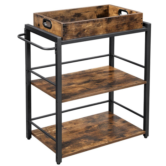 Carrello da cucina in stile industriale con vassoio estraibile con piedini regolabili e ruote ripiano cucina struttura in ferro 65 x 40 x 86 cm marrone rustico 12_0005297