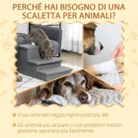 Scala per Cani e Gatti max 5kg a 3 Gradini, in Tessuto Effetto Lino e MDF, 63.5x42.5x40.5 cm, Grigio