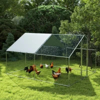 Recinto per Galline da 10.2m² per 10-15 Galline con Tetto Impermeabile, in Acciaio e Tessuto, 3x3.4x1.9 m, Argento