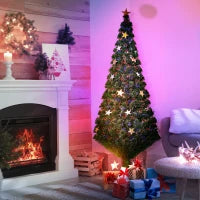 Albero di Natale 180cm con 27 Luci LED, Fibre Ottiche e 230 Rami, Albero di Natale Artificiale