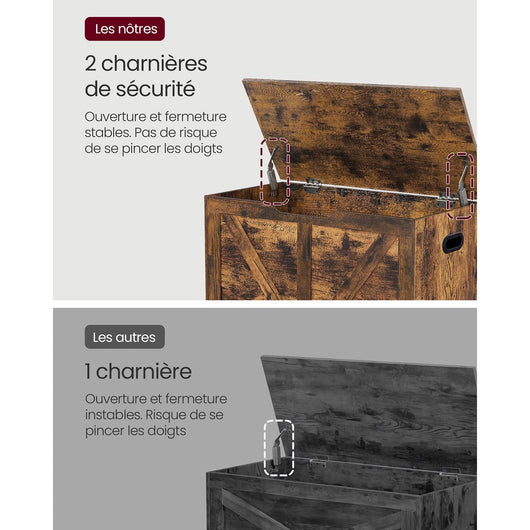 Panca contenitore per scarpe da interno pouf contenitore per giocattoli per bambini con cerniere di sicurezza stile fienile 100 x 40 x 46 cm marrone rustico 12_0005141