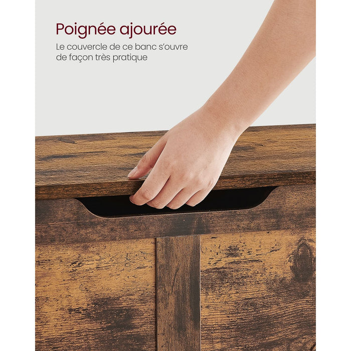 Panca contenitore per scarpe da interno pouf contenitore per giocattoli per bambini con cerniere di sicurezza stile fienile 100 x 40 x 46 cm marrone rustico 12_0005141