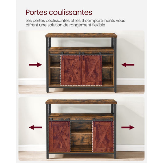 Credenza per sala da pranzo credenza da cucina mobiletto portaoggetti ante scorrevoli ripiano regolabile stile industriale per soggiorno 100 x 33 x 80 cm marrone rustico e nero 12_0004529
