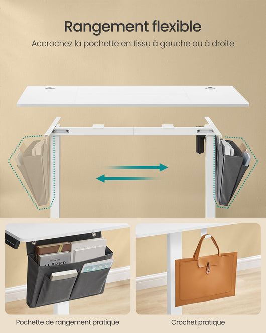 Scrivania elettrica regolabile in altezza 60 x 120 x (72-120) cm 4 posizioni di memoria dell'altezza tasca portaoggetti bianca 12_0004572