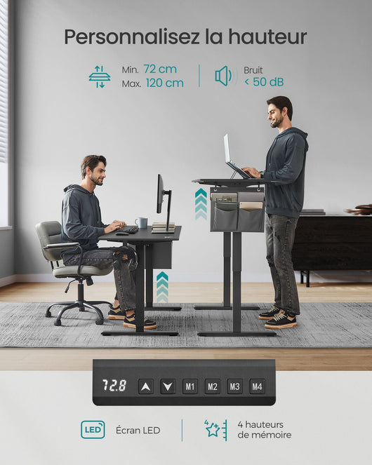 Scrivania elettrica regolabile in altezza 60 x 120 x (72-120) cm 4 posizioni di memoria custodia portaoggetti nera 12_0004581