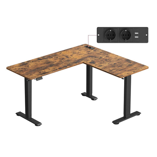 Scrivania angolare regolabile elettricamente in altezza 140 x 160 cm con funzione di memoria per multipresa 2 altezze per telelavoro marrone 12_0004614