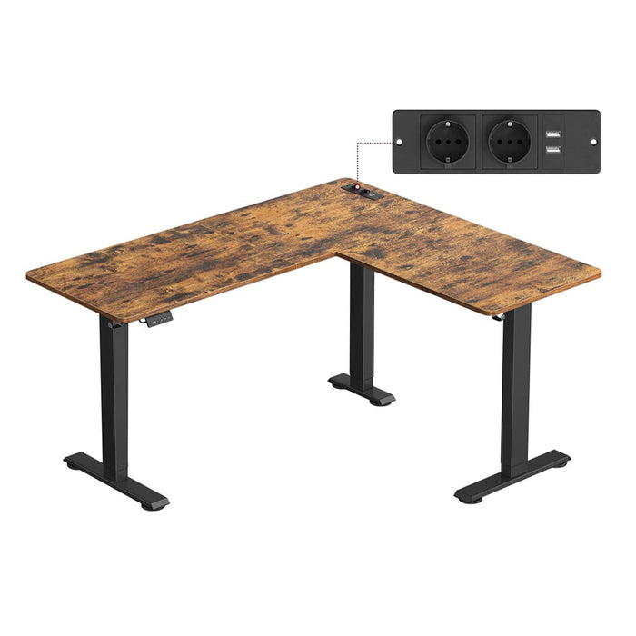 Scrivania angolare regolabile elettricamente in altezza 140 x 160 cm con funzione di memoria per multipresa 2 altezze per telelavoro marrone 12_0004614