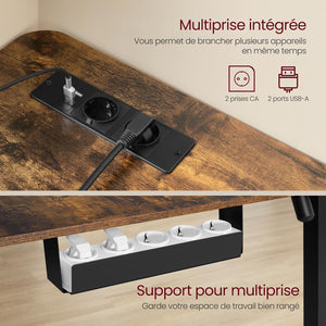 Scrivania angolare regolabile elettricamente in altezza 140 x 160 cm con funzione di memoria per multipresa 2 altezze per telelavoro marrone 12_0004614