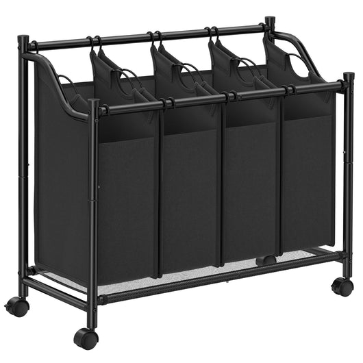 Carrello portabiancheria cesto portabiancheria cesto portabiancheria con 4 sacchi estraibili cesto portabiancheria con ruote cesto portabiancheria robusto 4 x 35 litri nero 12_0004997
