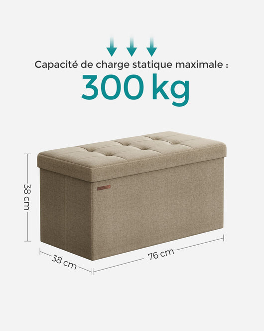 Panca contenitore pieghevole pouf cassapanca fondo letto 110 x 38 x 38 cm tessuto effetto lino portata 300 kg per ingresso camera da letto soggiorno tortora 12_0004152