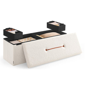 Sgabello contenitore pouf poggiapiedi pieghevole 38 x 110 x 38 cm contenitore capacità di carico fino a 300 kg per soggiorno camera da letto corridoio bianco crema 12_0006093