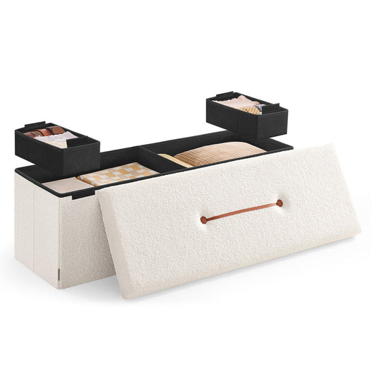 Sgabello contenitore pouf poggiapiedi pieghevole 38 x 110 x 38 cm contenitore capacità di carico fino a 300 kg per soggiorno camera da letto corridoio bianco crema 12_0006093