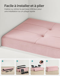 Pouf contenitore in velluto con coperchio con 2 divisori estraibili portata 300 kg per corridoio soggiorno camera da letto rosa 12_0004163