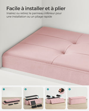 Pouf contenitore in velluto con coperchio con 2 divisori estraibili portata 300 kg per corridoio soggiorno camera da letto rosa 12_0004163