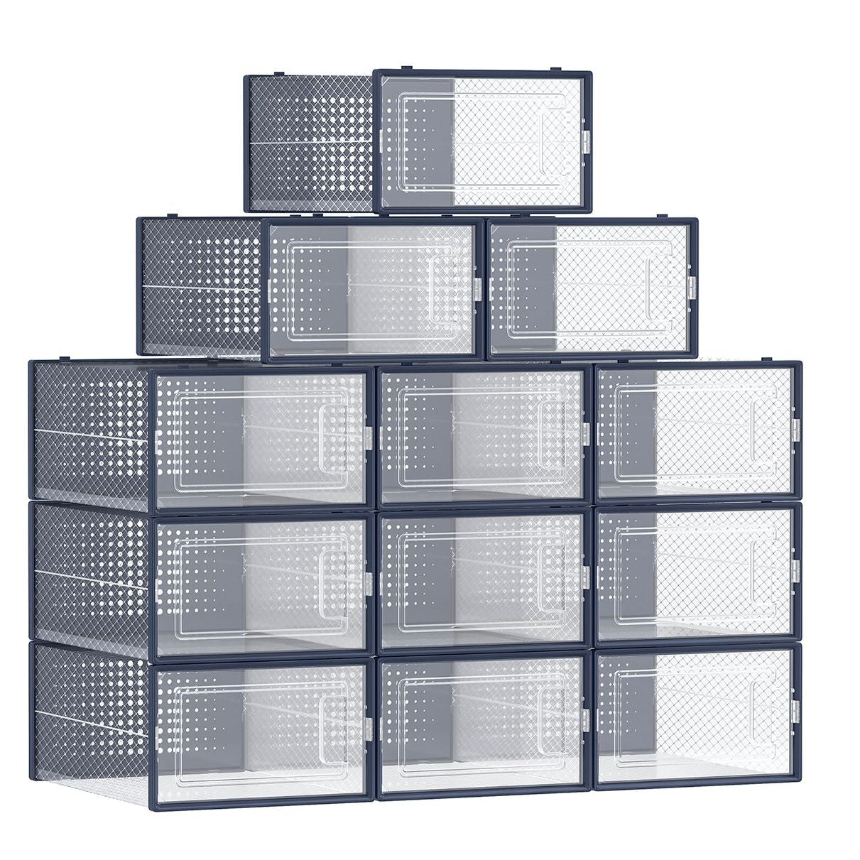 Scatole per scarpe set da 18 contenitore pieghevole per scarpe fino alla misura 44 trasparente e blu 12_0004438