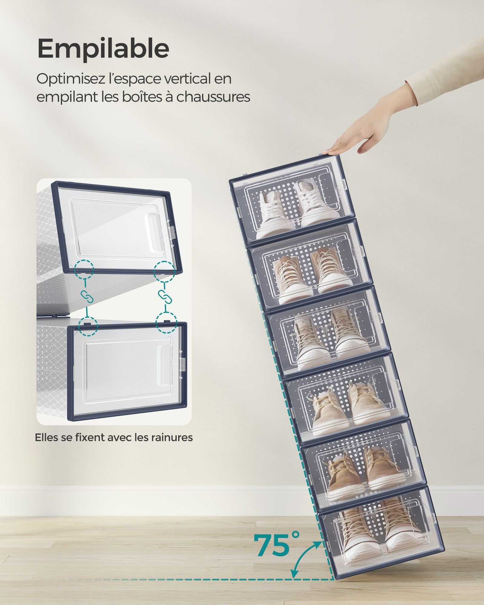Scatole per scarpe set da 18 contenitore pieghevole per scarpe fino alla misura 44 trasparente e blu 12_0004438