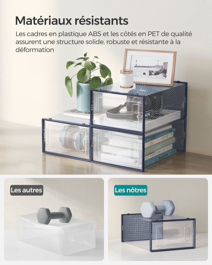 Scatole per scarpe set da 18 contenitore pieghevole per scarpe fino alla misura 44 trasparente e blu 12_0004438