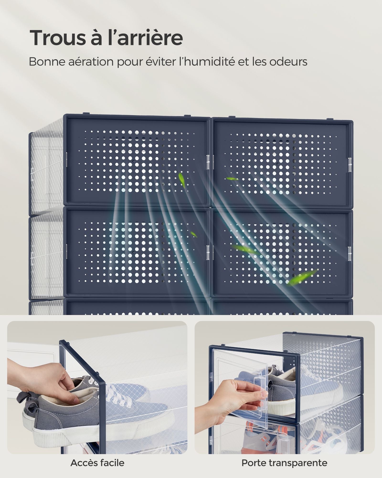 Scatole per scarpe set da 18 contenitore pieghevole per scarpe fino alla misura 44 trasparente e blu 12_0004438