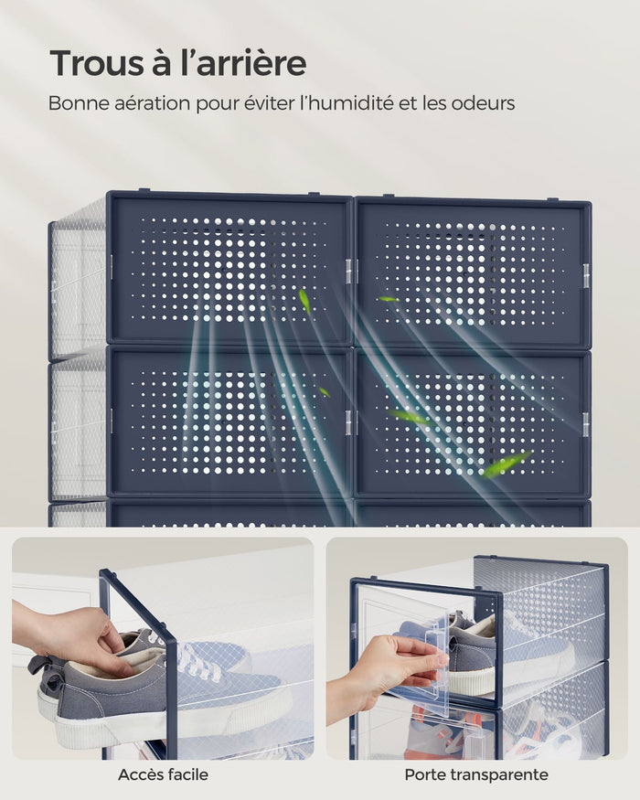 Scatole per scarpe set da 18 contenitore pieghevole per scarpe fino alla misura 44 trasparente e blu 12_0004438