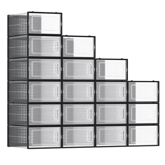 Set di 18 scatole per scarpe pieghevoli per taglie fino a 44 trasparenti e bianche 12_0004444