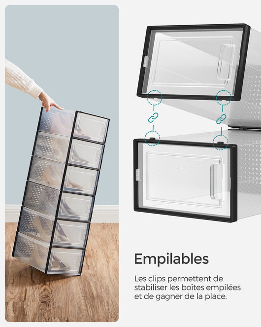 Set di 18 scatole per scarpe pieghevoli per taglie fino a 44 trasparenti e bianche 12_0004444