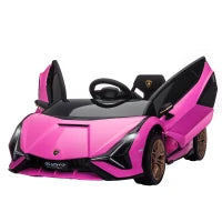 Macchina Elettrica per Bambini 3-5 Anni Lamborghini 12V con Telecomando e Velocità 3-5km/h, Rosa