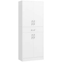 Credenza Cucina Alta con 2 Armadietti e un Cassetto Centrale, Ripiani Regolabili e 4 Ante Totali, Bianco