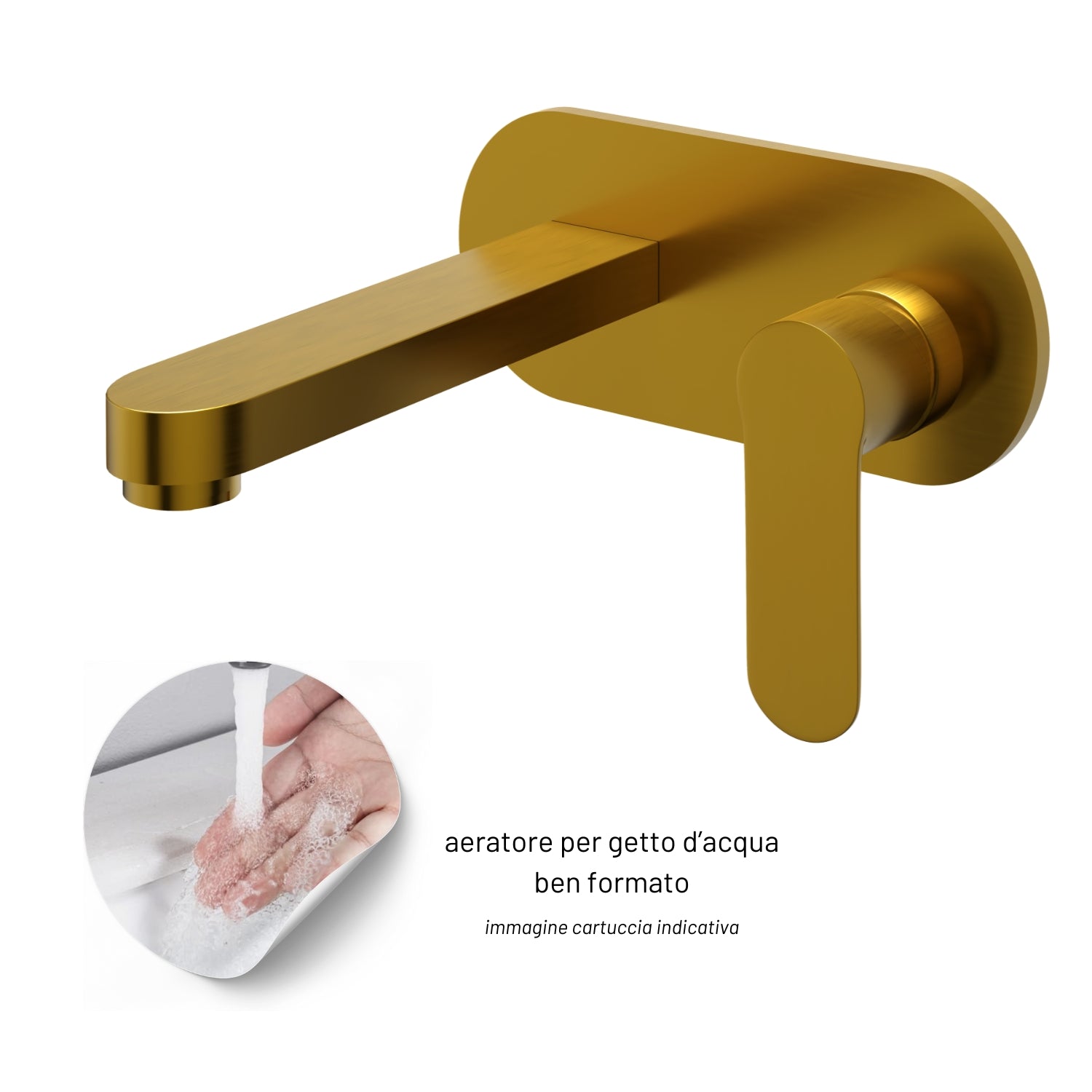 Miscelatore lavabo parete oceania ad incasso ottone colore oro satinato *** confezione 1