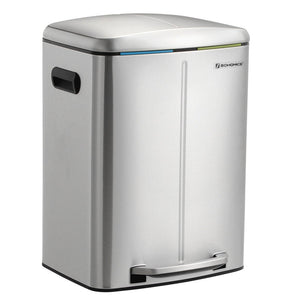 Pattumiera 2 secchi pattumiera cucina 2 x 20 litri pattumiera doppio secchio interno in plastica coperchio incernierato maniglia ermetica chiusura ammortizzata argento 12_0003614