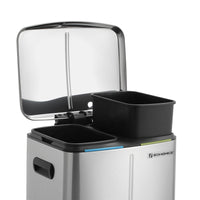 Pattumiera 2 secchi pattumiera cucina 2 x 20 litri pattumiera doppio secchio interno in plastica coperchio incernierato maniglia ermetica chiusura ammortizzata argento 12_0003614