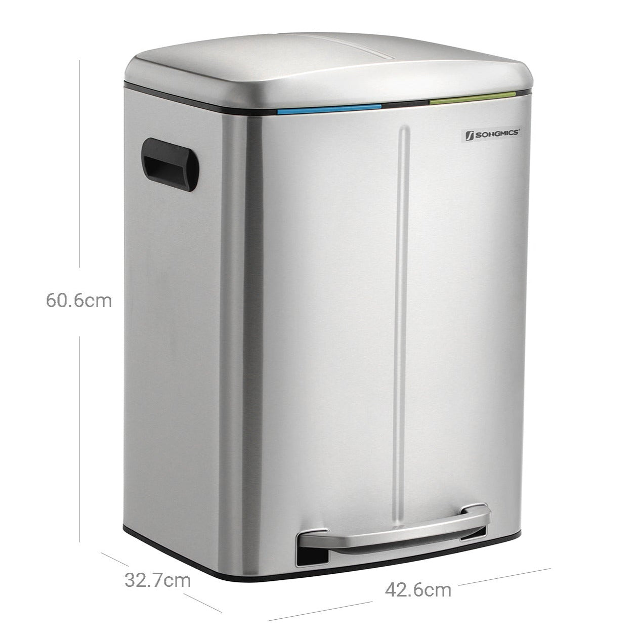 Pattumiera 2 secchi pattumiera cucina 2 x 20 litri pattumiera doppio secchio interno in plastica coperchio incernierato maniglia ermetica chiusura ammortizzata argento 12_0003614