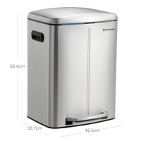 Pattumiera 2 secchi pattumiera cucina 2 x 20 litri pattumiera doppio secchio interno in plastica coperchio incernierato maniglia ermetica chiusura ammortizzata argento 12_0003614