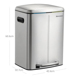 Pattumiera 2 secchi pattumiera cucina 2 x 20 litri pattumiera doppio secchio interno in plastica coperchio incernierato maniglia ermetica chiusura ammortizzata argento 12_0003614