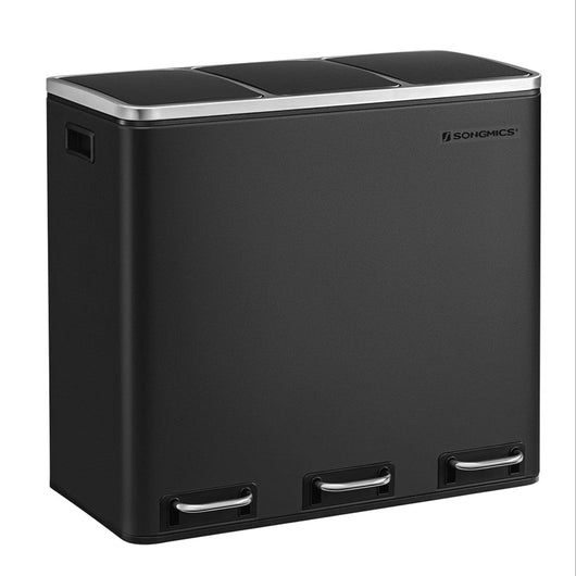 Cestino triplo per la raccolta differenziata 3 secchi da 18 litri 3 scomparti meccanismo di chiusura ammortizzata pedali acciaio inox anti-impronta maniglia per il trasporto nero 12_0007248