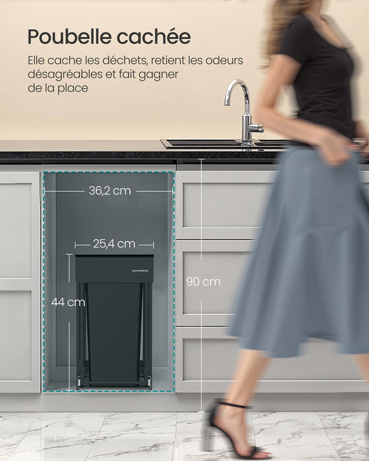 Pattumiera per la raccolta differenziata pattumiera estraibile da cucina con due secchi da 15 litri meccanismo di scorrimento fluido struttura in acciaio coperchio in ABS nero 12_0007265