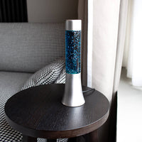 Lampada lava glitter da 30 cm con base argento e liquido blu