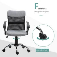 Poltrona da Ufficio in Tessuto Grigio, Sedia Girevole ed Ergonomica per Scrivania, 60 x 66 x 91-101cm