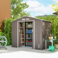 Casetta da Giardino Porta Utensili in Lamiera con Porte Scorrevoli, 213x130x185 cm, Grigio