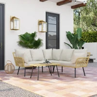 Set da Giardino 4 Pezzi in Rattan PE con Tavolino da Esterni 90x45x42 cm e 2 Divanetti per Esterni 6ex63x74 cm, Bianco Crema