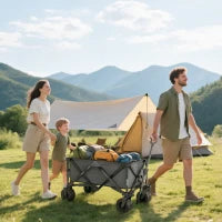 Carrello da Giardino Carico max 70kg con Maniglia Telescopica, in Metallo e Tessuto Oxford, 108x55 cm, Grigio