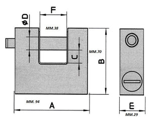 LUCCHETTI MONOBLOCCO WALLY CORAZZATO C/PUNZONATA 94MM  5 CHIAVI