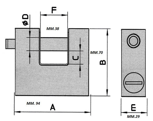 LUCCHETTI MONOBLOCCO WALLY CORAZZATO C/PUNZONATA 94MM  5 CHIAVI
