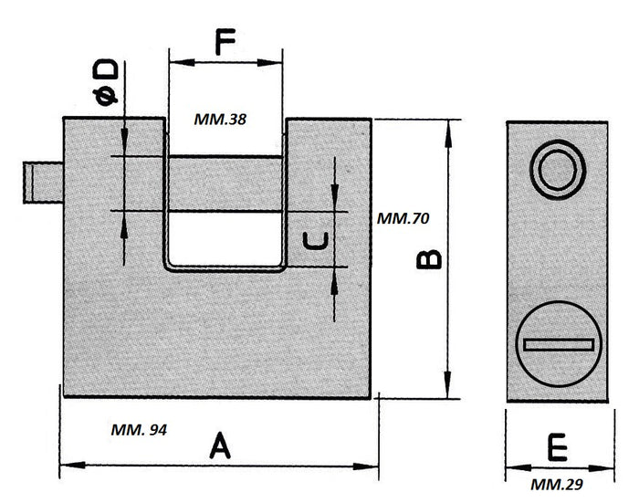 LUCCHETTI MONOBLOCCO WALLY CORAZZATO C/PUNZONATA 94MM  5 CHIAVI