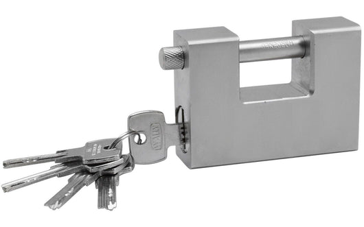 LUCCHETTO CORAZZATO IN ACCIAIO TEMPRATO ANTISCASSO CATENACCIO PER SERRANDE 84MM